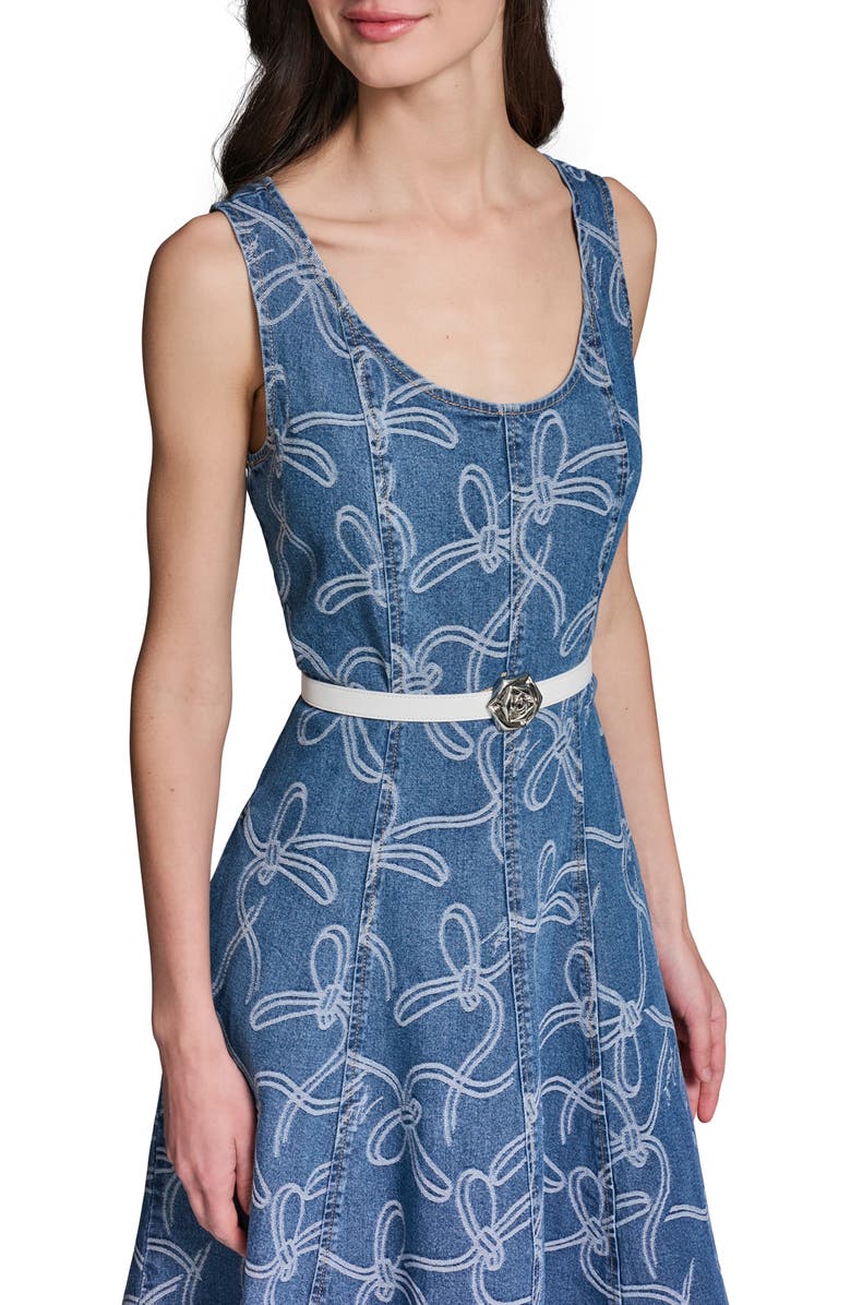 KARL LAGERFELD PARIS Sleeveless Belted Denim Dress, Alternate, color, Medium Indigo