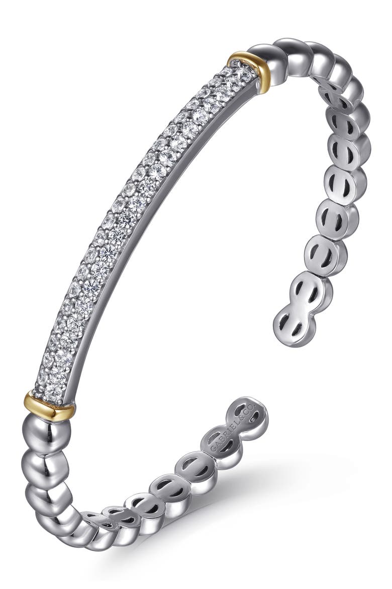 Bujukan Sterling Silver, White Sapphire & 14K Gold Open Bangle Bracelet, Alternate, color, SILVER/ 14K YELLOW GOLD