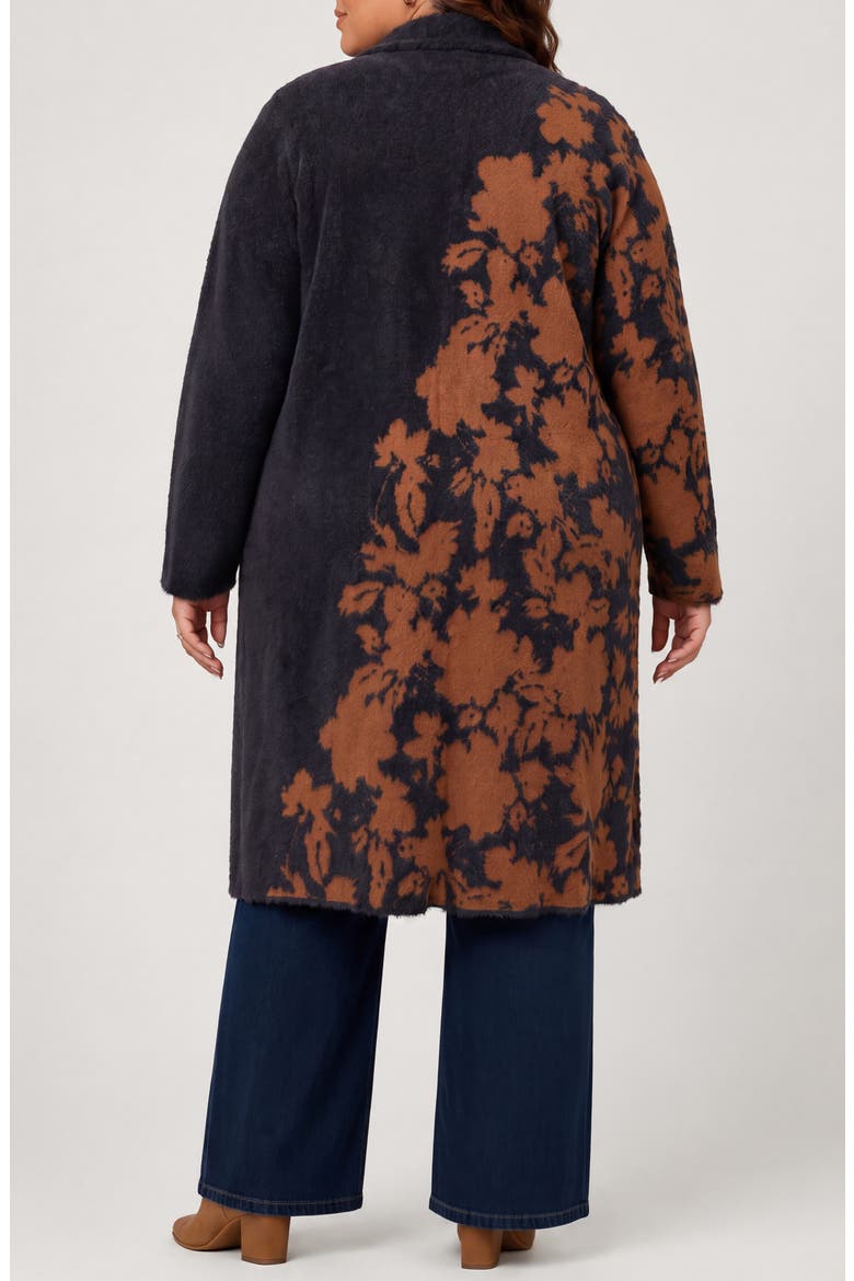 Floral Jacquard Sweater Coat, Alternate, color, BROWN/ BLK FLRL