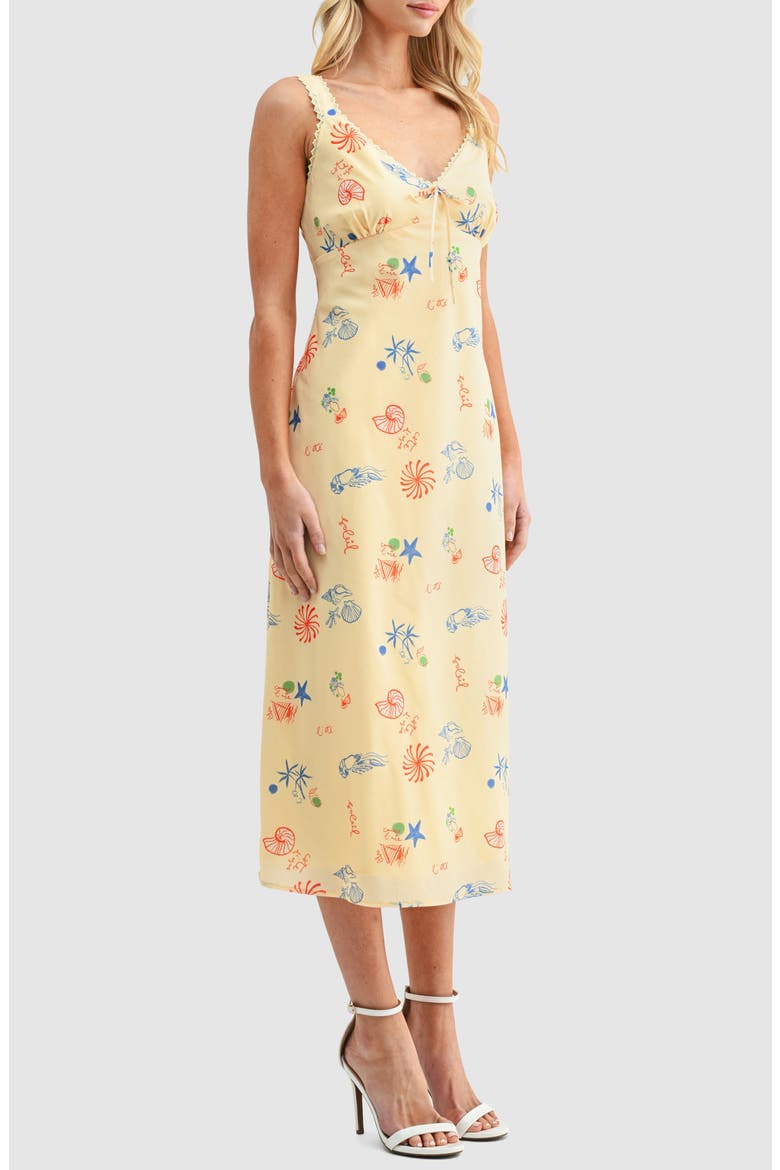 Lace Inset Midi Dress, Alternate, color, YELLOW SEA STAR