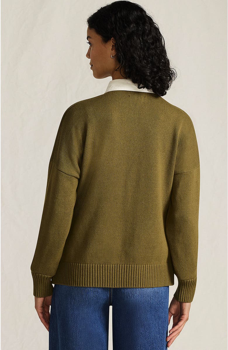 Lands' End Drifter Rugby with Woven Collar Sweater, Alternate, color, True Green/Soft Ice Blue Rugby