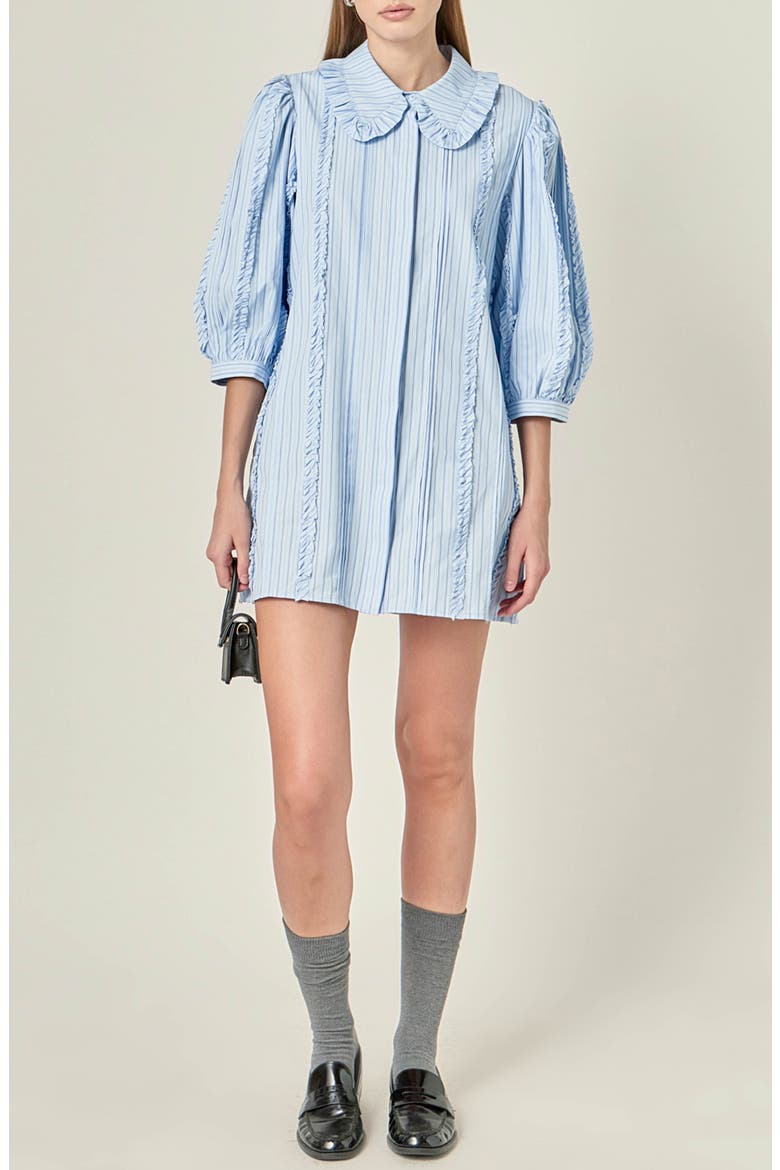 Pintuck and Ruffle Stripe Minidress, Main, color, BLUE