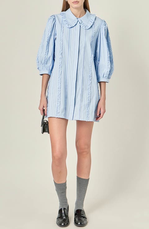 Pintuck and Ruffle Stripe Minidress