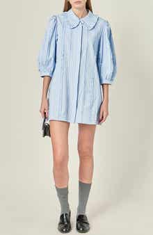 Pintuck and Ruffle Stripe Minidress