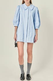 English Factory Pintuck and Ruffle Stripe Minidress