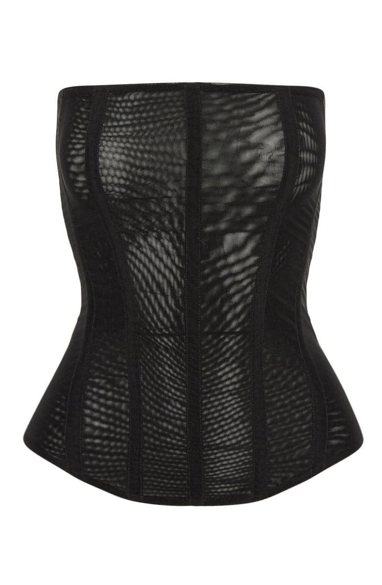 LEAU Muse Mesh Corset Top, Alternate, color, Black