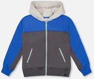 Deux par Deux Color Blocked Zip Front Fleece Hoodie