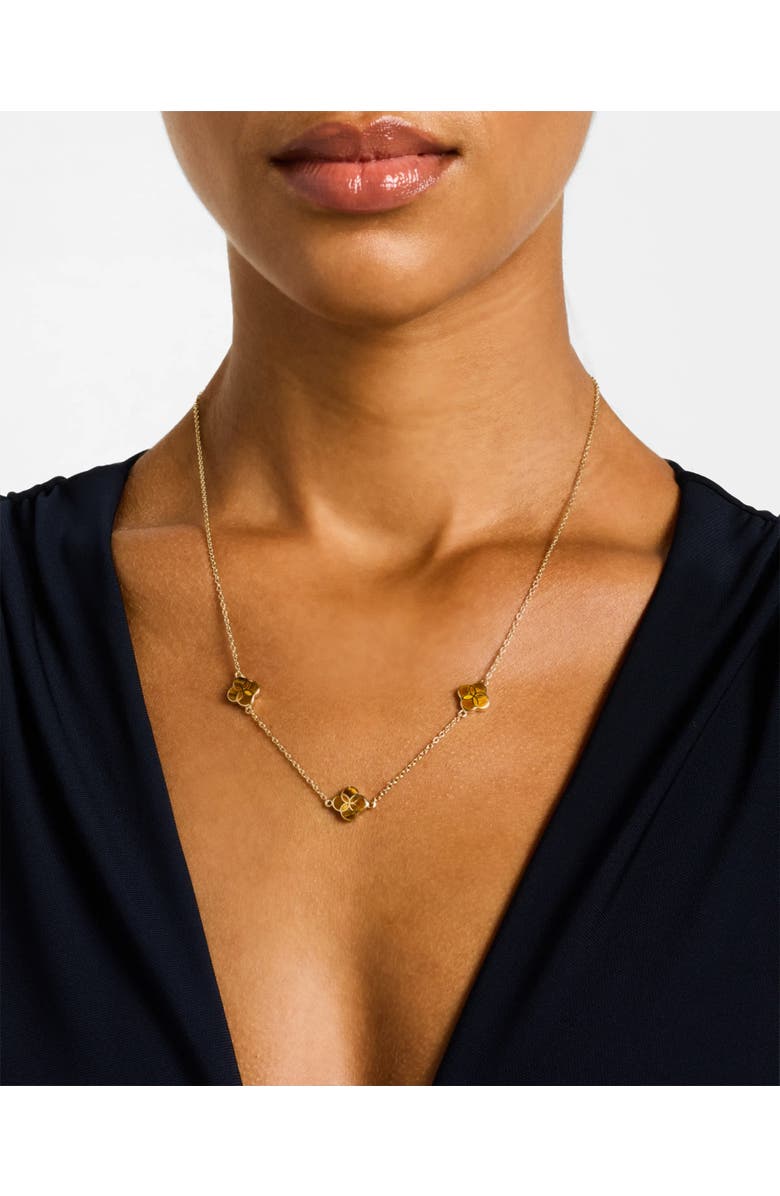 Jan Leslie Sterling With 18K Gold Overlay And Gemstones Triple Petal Station Necklace, Alternate, color, Brown