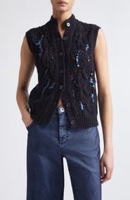 Eleventy Sequin Detail Wool Cable Sweater Vest