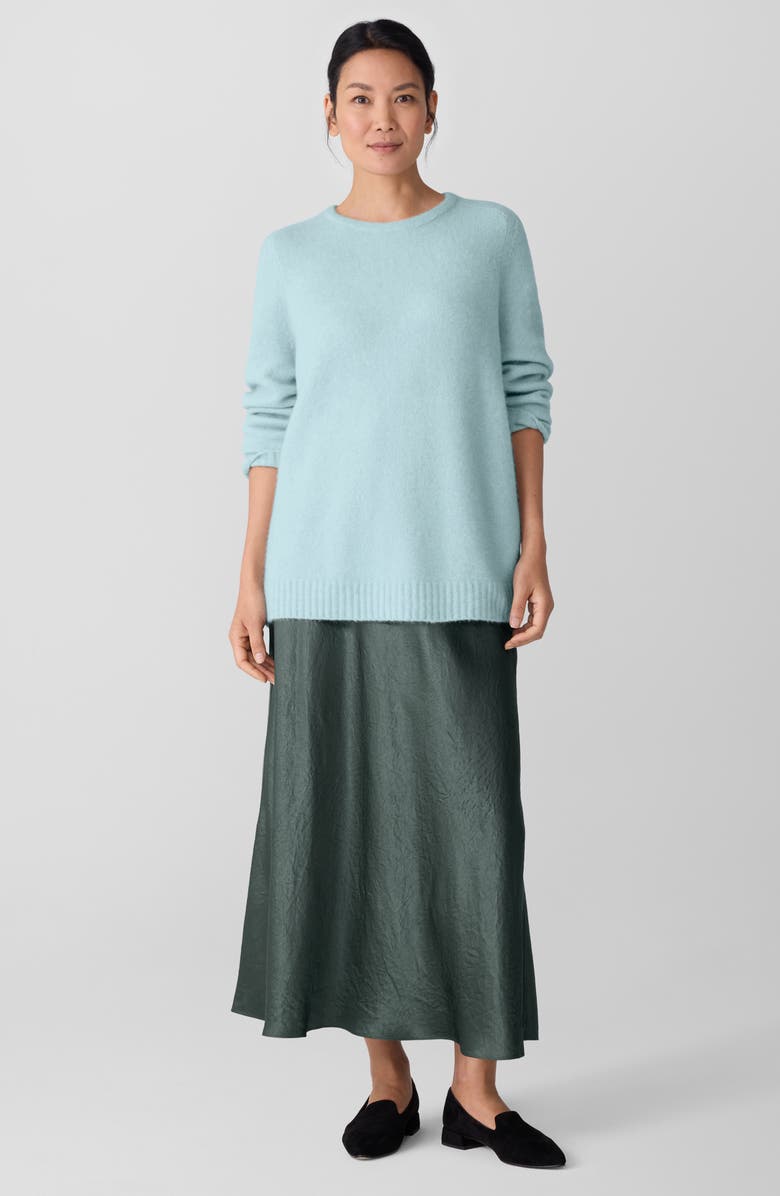 Eileen Fisher Crinkle Satin Bias Skirt, Alternate, color, Everglade