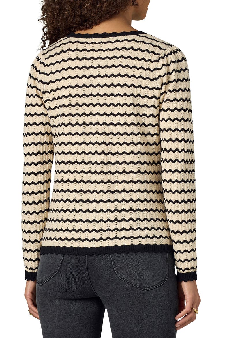 Stripe Round Neck Cardigan, Alternate, color, ECRU/ BLACK