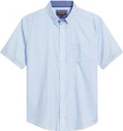 Johnston & Murphy Airplane Print Short Sleeve Cotton Blend Button-Down Shirt
