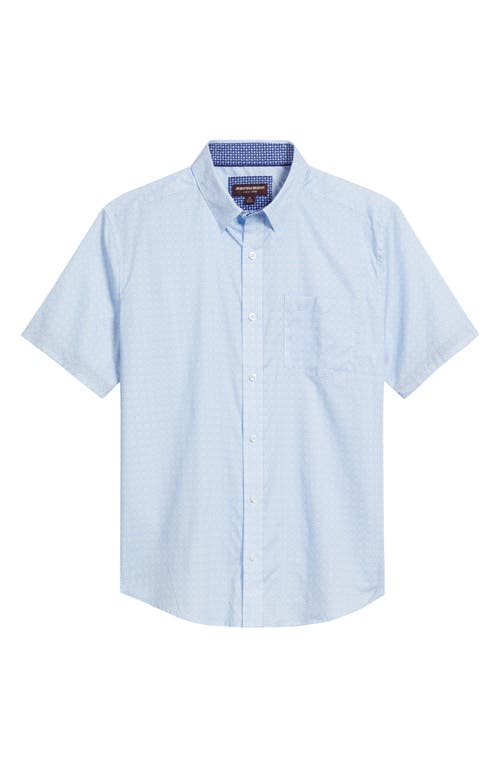Johnston & Murphy Airplane Print Short Sleeve Cotton Blend Button-down Shirt In Lt Blue