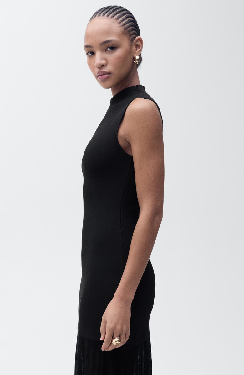 MANGO Mock Neck Semi Sheer Knit Gown, Alternate, color, Black