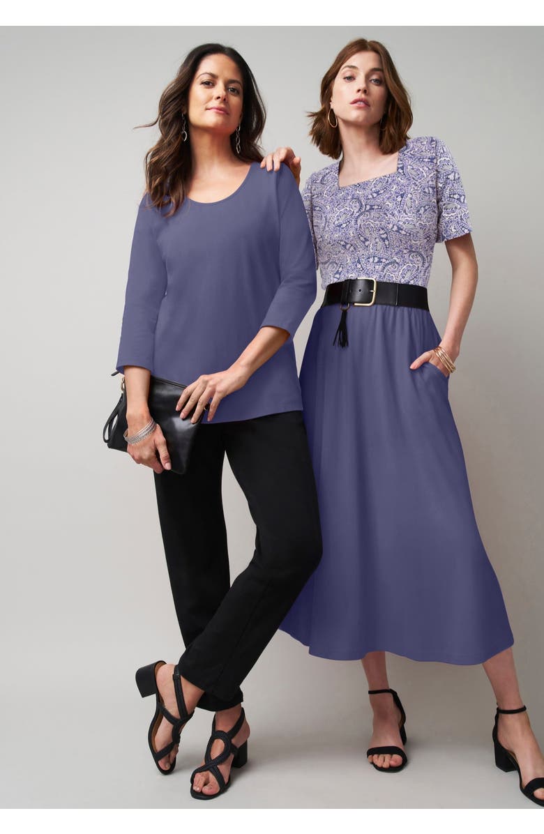 Jessica London Stretch Cotton Square Neck Tee, Alternate, color, Black Tossed Floral