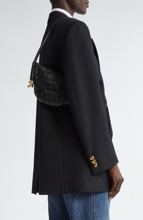 Bottega Veneta Mini Solstice Intrecciato Leather Hobo Bag In Black