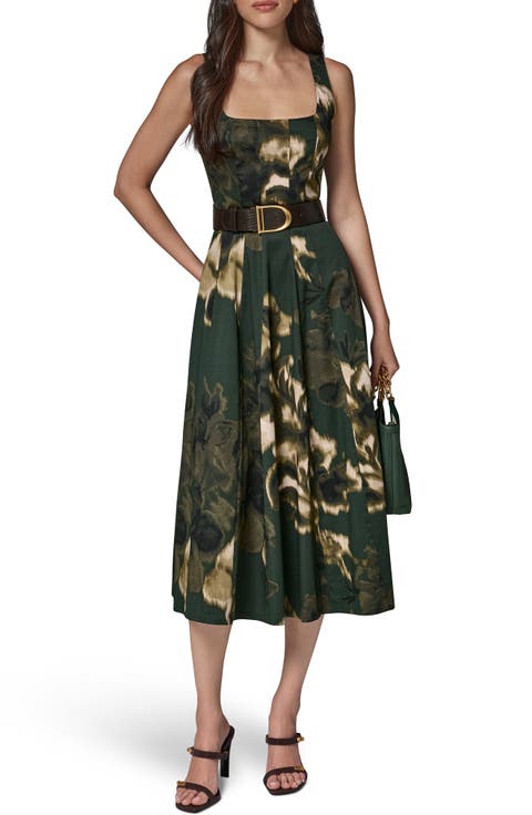 Printed Belted Fit & Flare Midi Dress