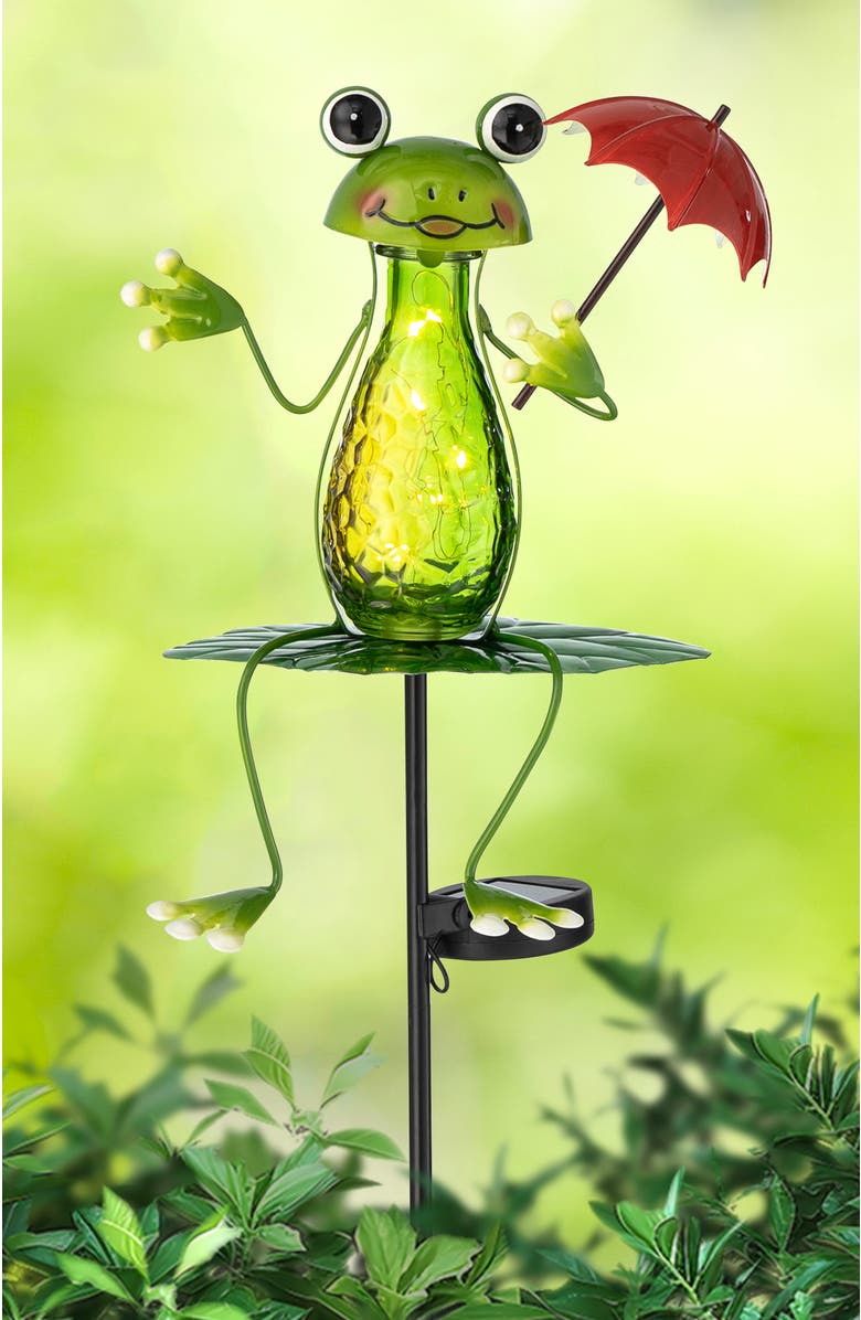 Glitzhome Spring Garden Solar Frog or Hummingbird Yardstake, Alternate, color, Green