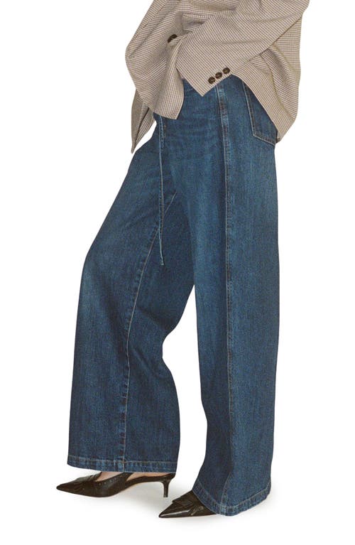 Shop Mango Belt Wide Leg Jeans In Dark Blue