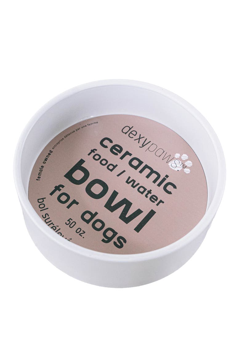 Ceramic Dog Bowl White 50oz Pet Feeding Dish, Main, color, White