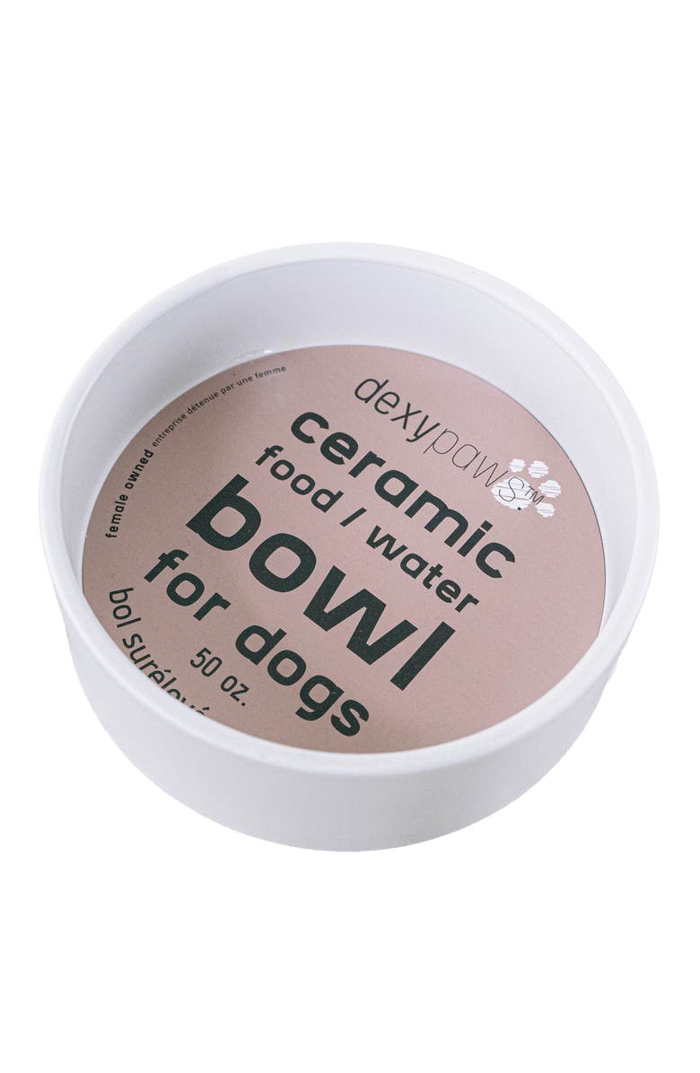Dexypaws Ceramic Dog Bowl White 50oz Pet Feeding Dish, Main, color, White