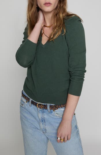 Rebecca Minkoff Janine Puff Shoulder Merino Wool V-neck Sweater In Basil