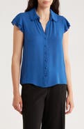 T Tahari Tiered Flutter Sleeve Button-Up Shirt