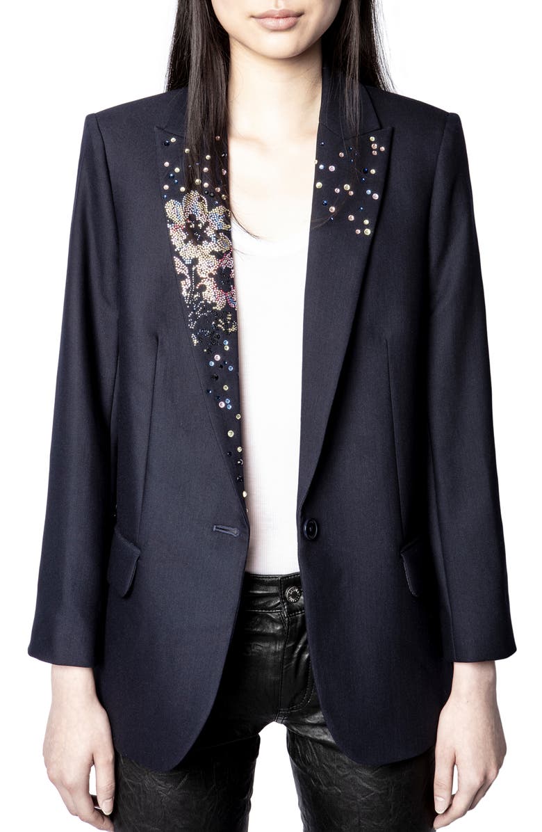 Zadig & Voltaire Viva Strass Flower Embellished Blazer | Nordstrom