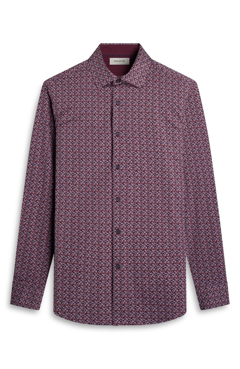 Bugatchi Jimmy OoohCotton<sup>®</sup> Geo Print Button-Up Shirt, Alternate, color, Mahogany