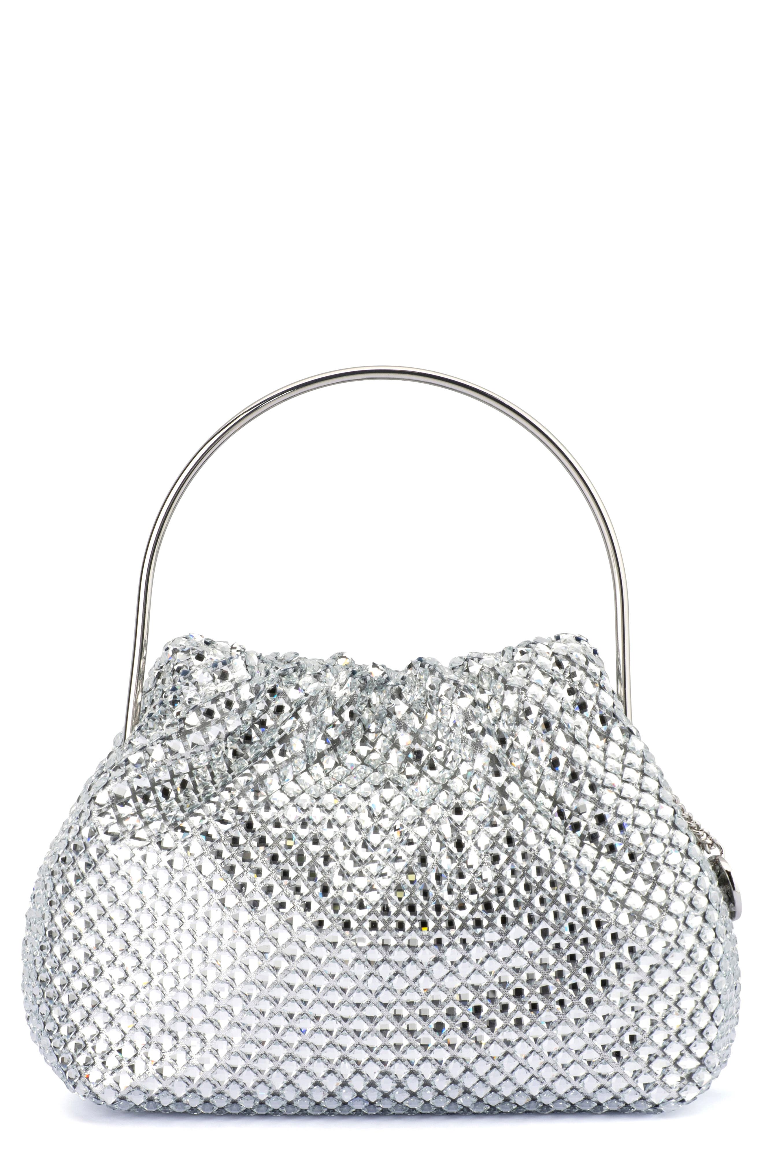 Olga Berg Whitney Crystal Top Handle Clutch, Main, color, Silver