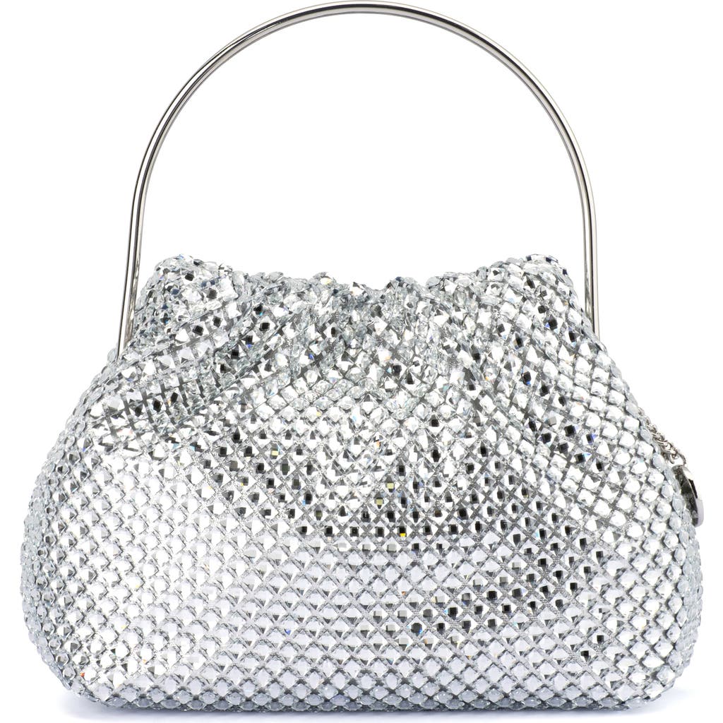 Olga Berg Whitney Crystal Top Handle Clutch In Silver
