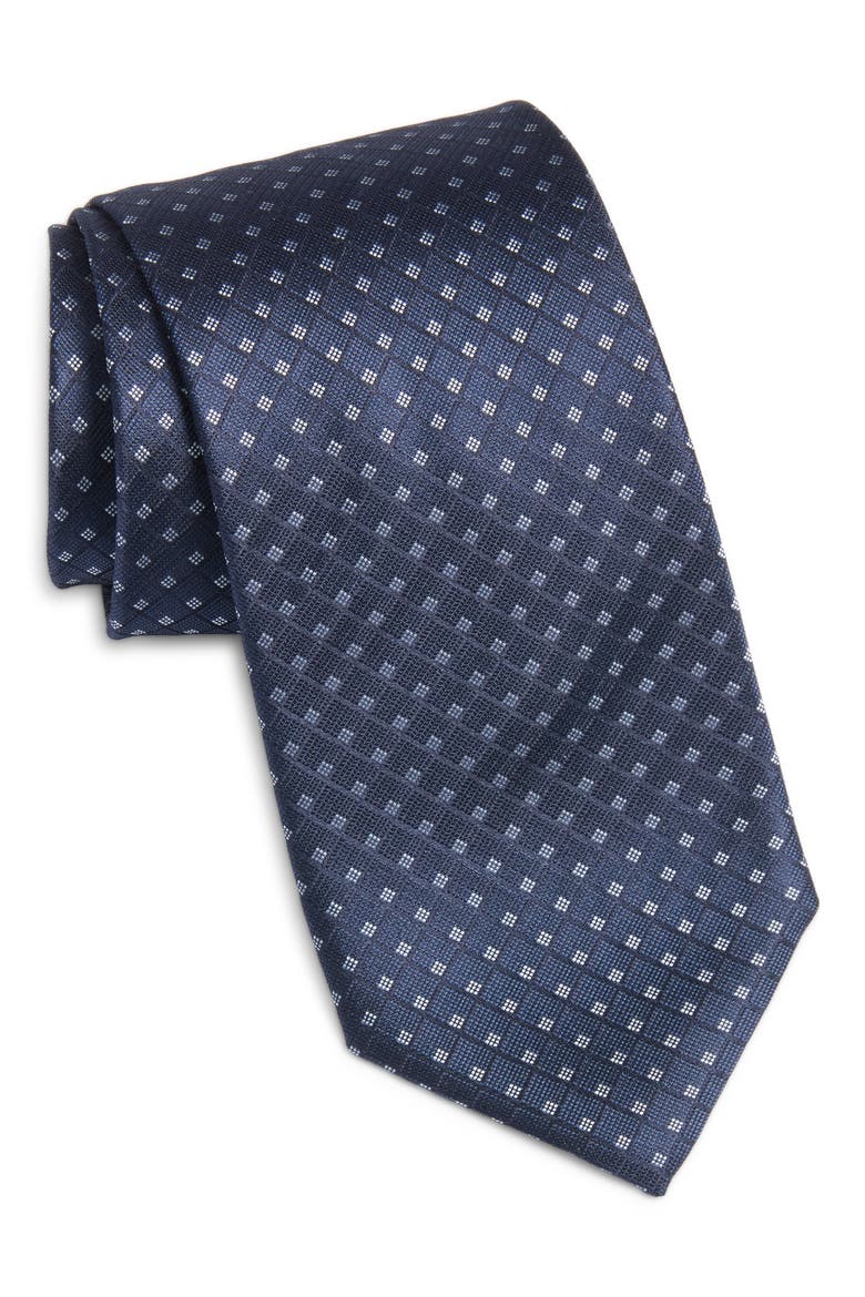 Geometric Silk Tie, Main, color, NAVY