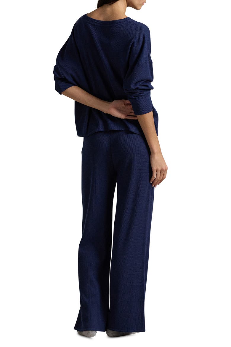 Stretch Cotton Blend Thermal Pajamas, Alternate, color, NAVY