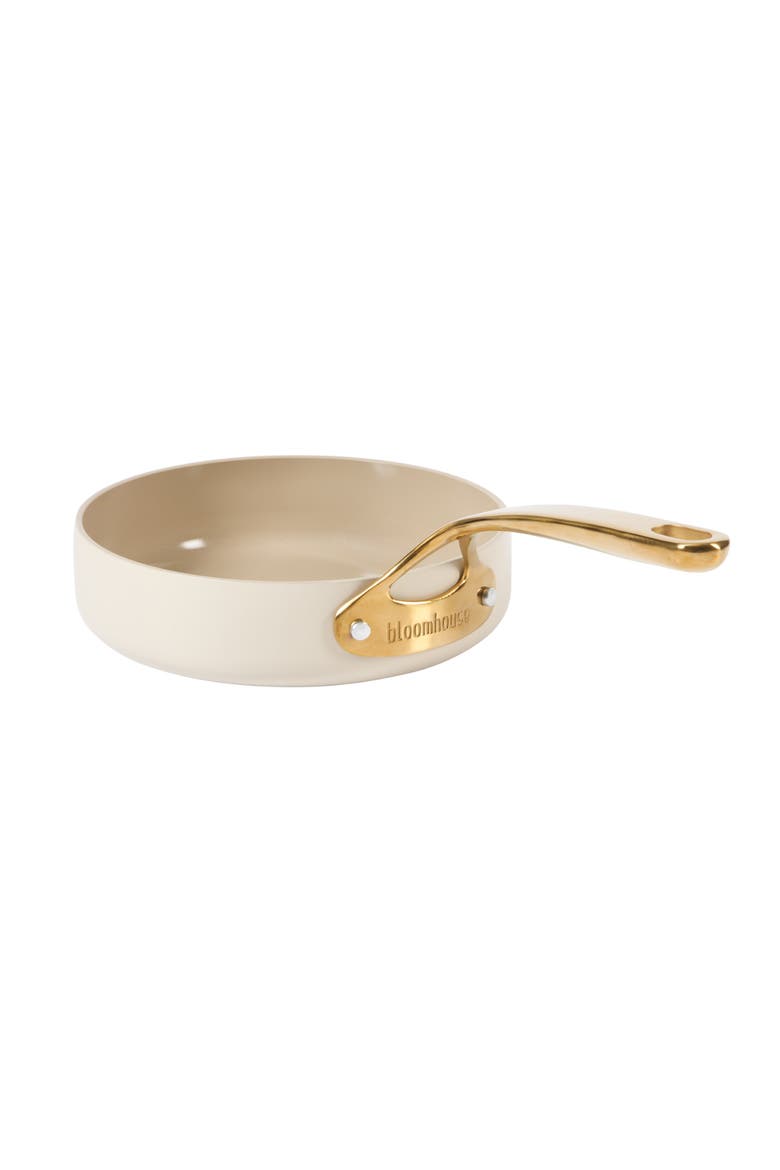 8 Inch Heavy Duty Aluminum Premium PFA Free Ceramic Nonstick Saute/Deep Frying Pan Skillet, Alternate, color, Linen White with Gold Handle