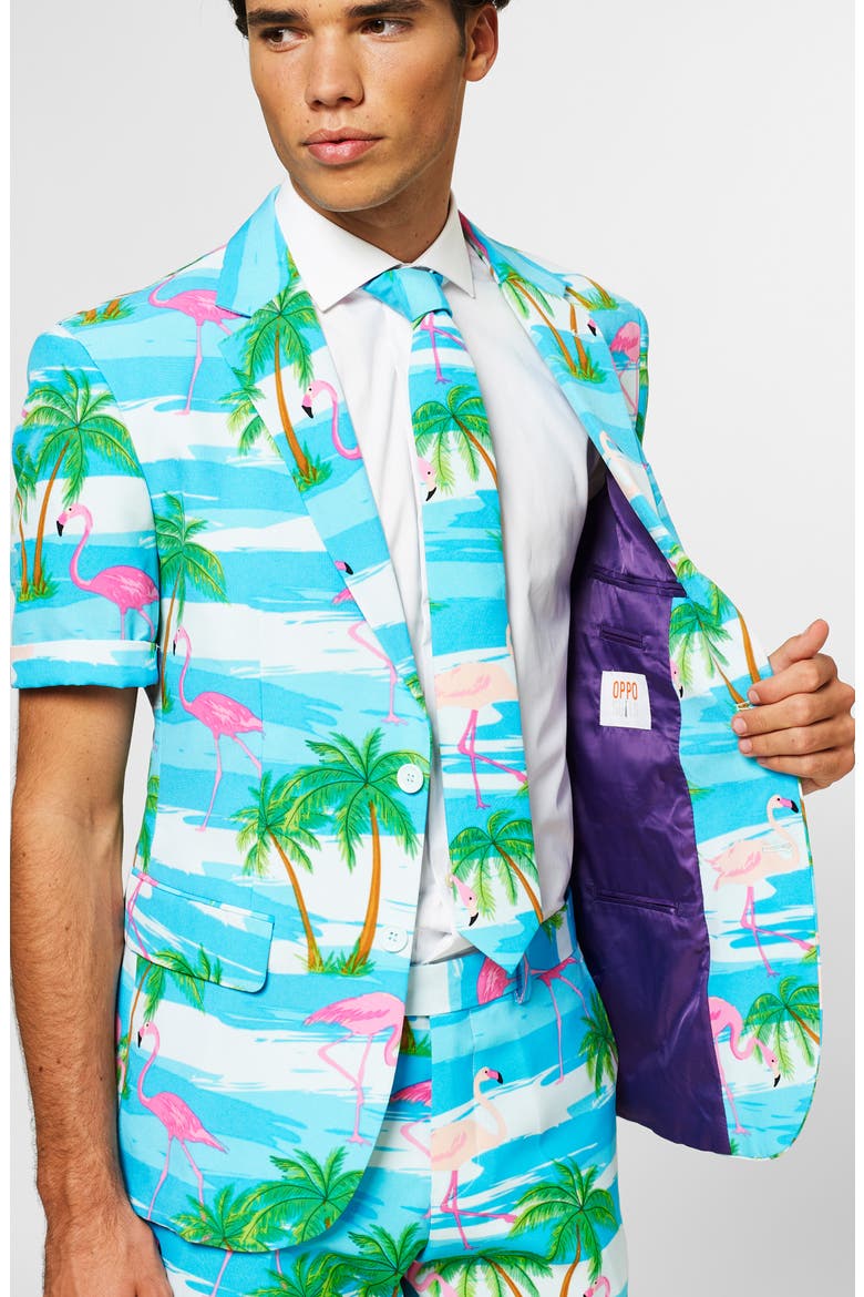 OppoSuitsFlaminguy - Summer' Trim Fit Two-Piece Short Suit with Tie, Alternate, color, BLUE