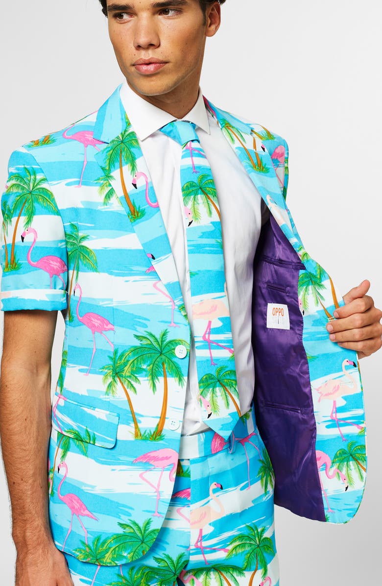OppoSuits Flaminguy - Summer' Trim Fit Two-Piece Short Suit with Tie, Alternate, color, Blue