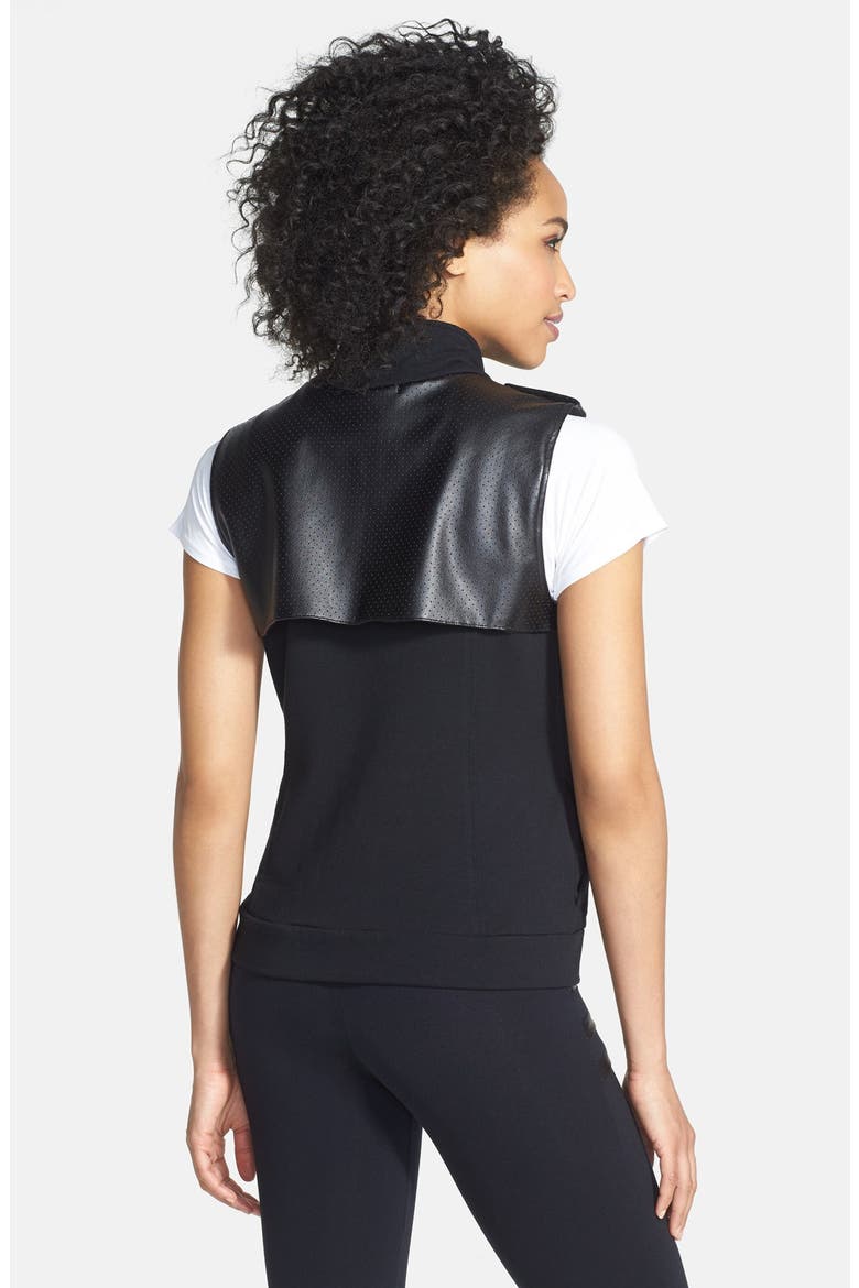 Faux Leather Trim Fleece Vest, Alternate, color, BLACK