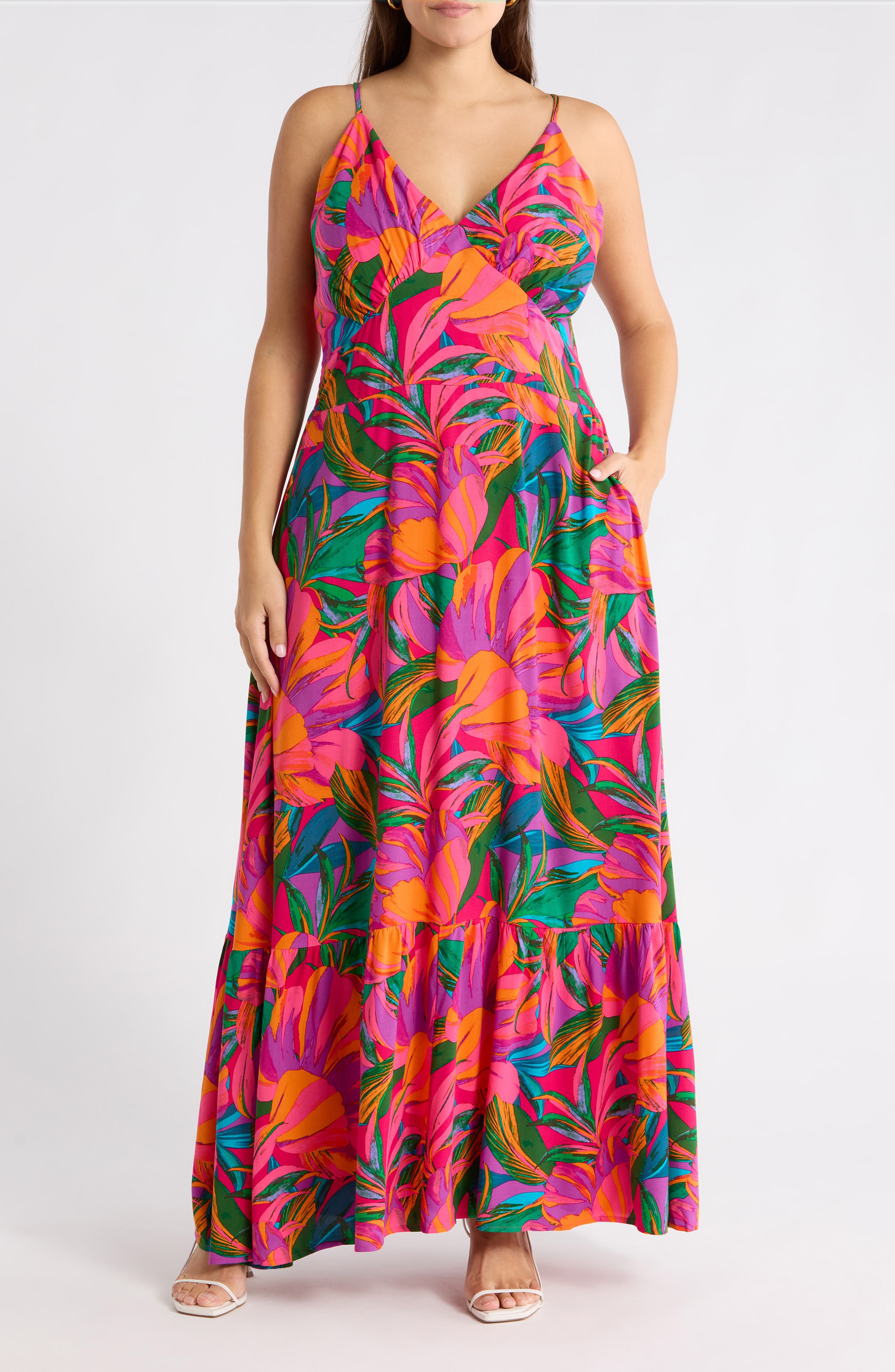 Beal Tropical Smocked Maxi Dress