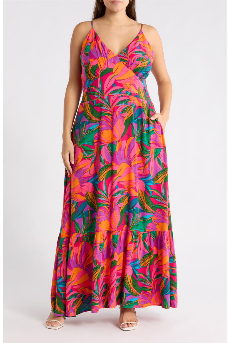 Beal Tropical Smocked Maxi Dress, Main, color, GREEN-ORANGE-MULTI