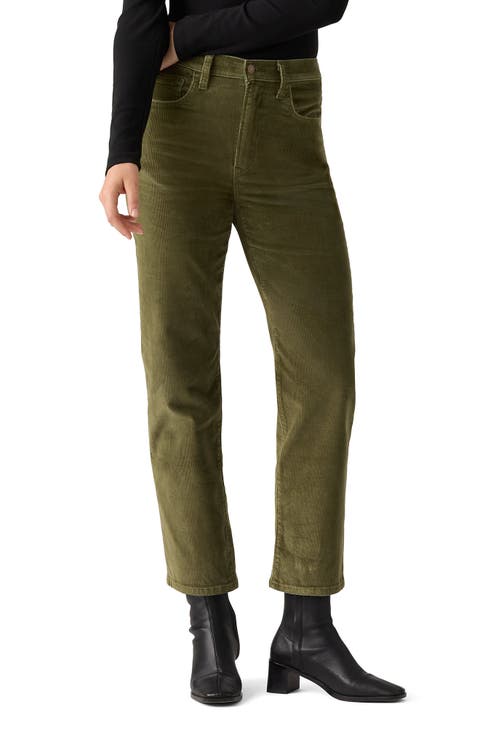 Ribcage High Waist Ankle Straight Leg Corduroy Jeans (Ivy Green)