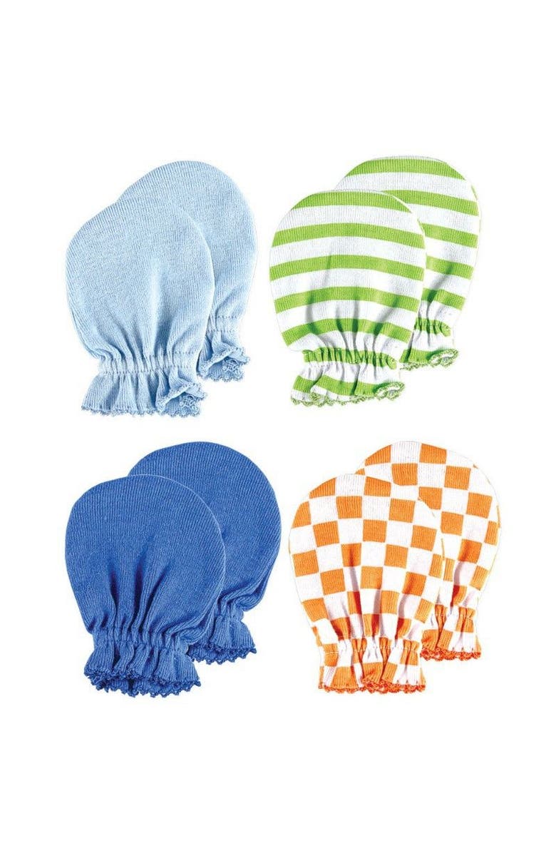 Luvable Friends Gentle Cotton Protective Scratch Mitten Covers, Main, color, Blue Green