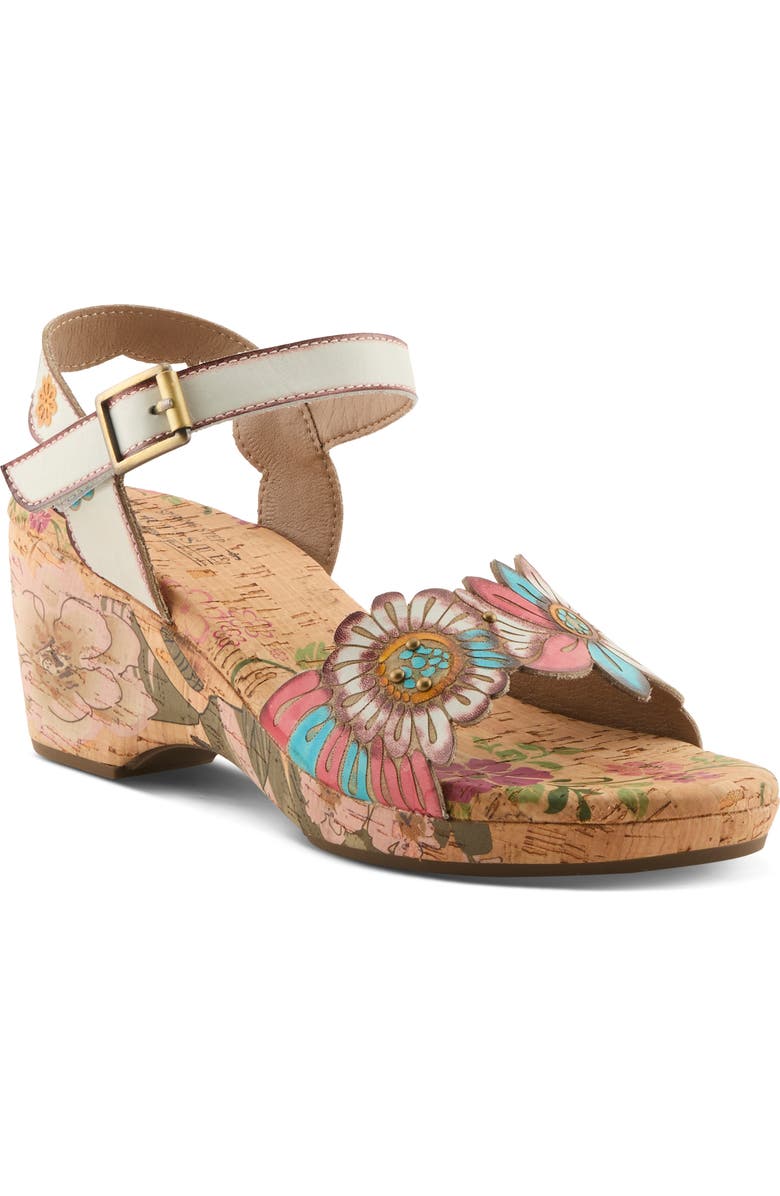 L'Artiste by Spring Step Luvinlife Ankle Strap Platform Wedge Sandal, Main, color, White Multi