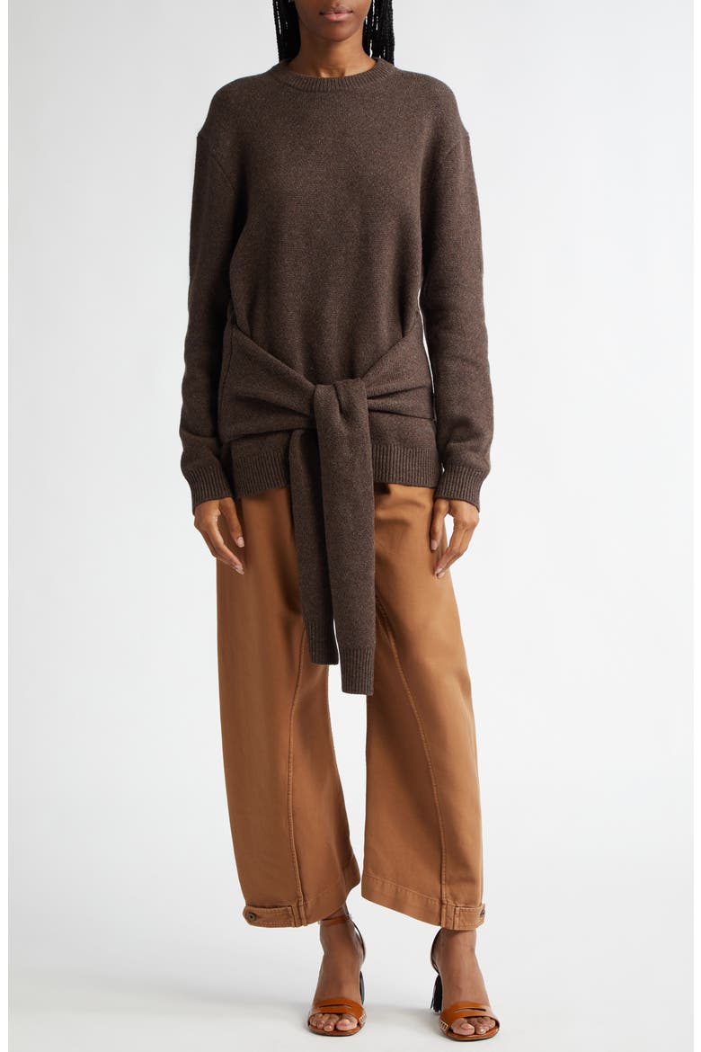 Tie Hem Crewneck Sweater, Alternate, color, SMOKE