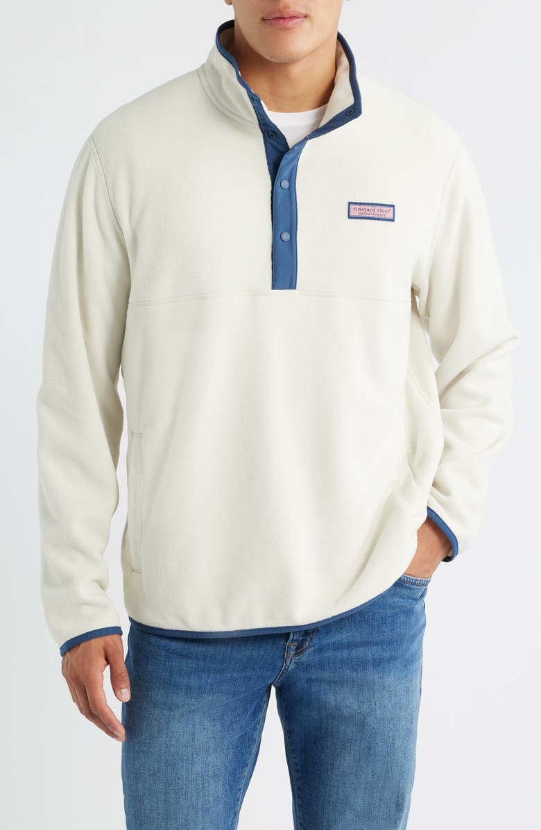 vineyard vines Harbor Fleece Snap Placket Pullover, Main, color, Stone