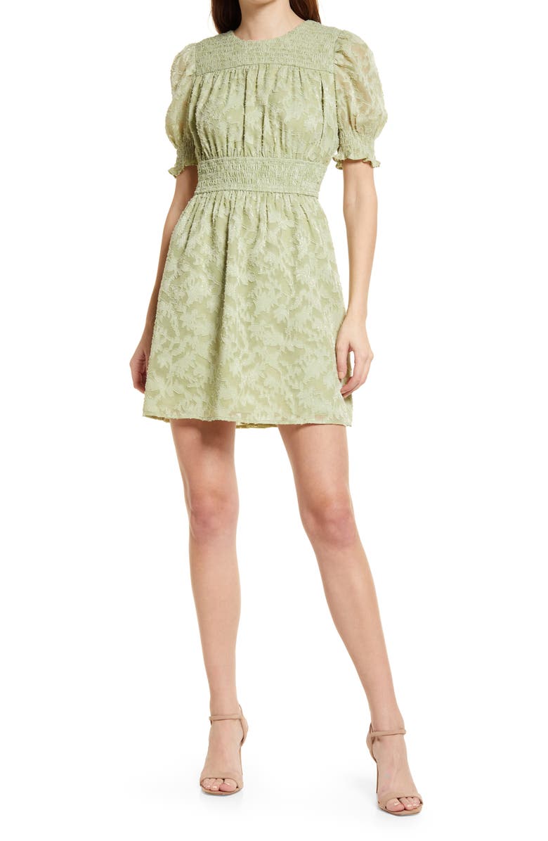 Adelyn Rae Jules Smocked Burnout Chiffon Minidress, Main, color,