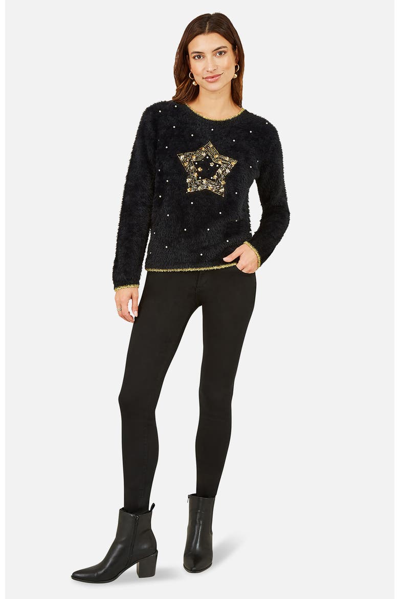 Fluffy Star Holiday Sweater, Alternate, color, Black