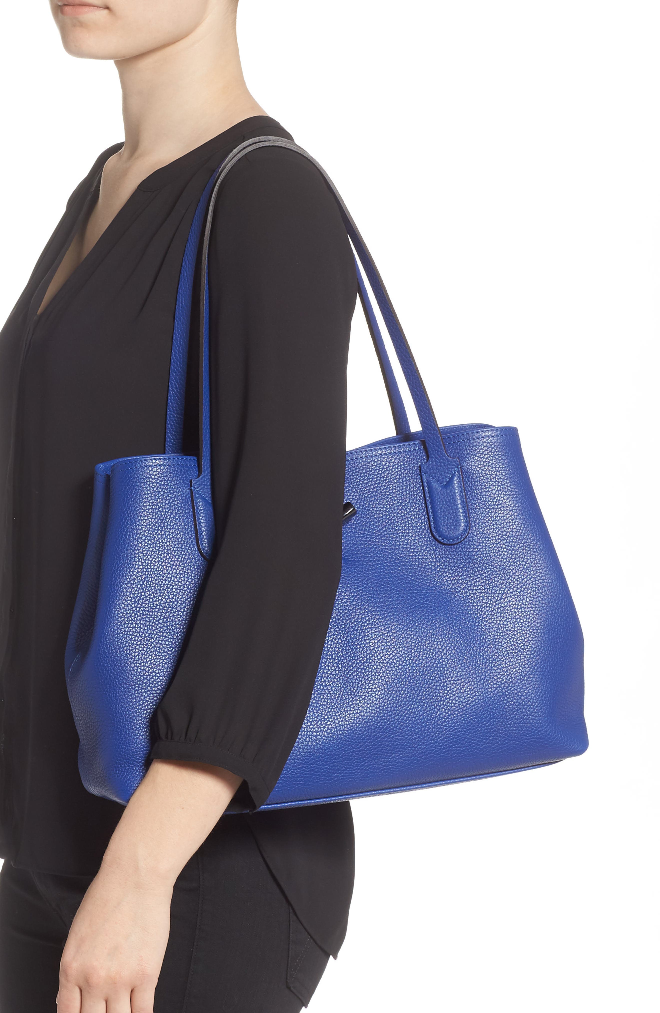 Roseau Essential Mid Leather Tote, Alternate, color, COBALT