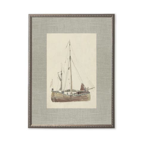Sailboat Painting in Silver-Beaded Frame