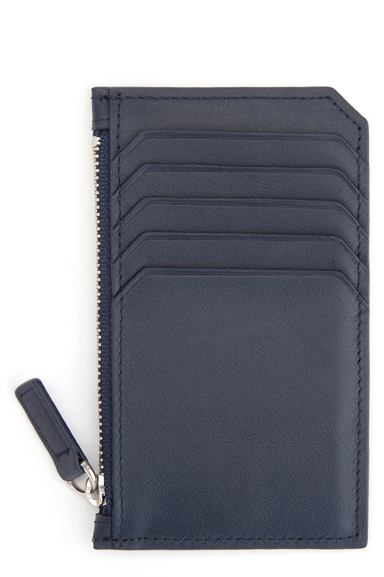 Zip Leather Card Case, Main, color, NAVY BLUE