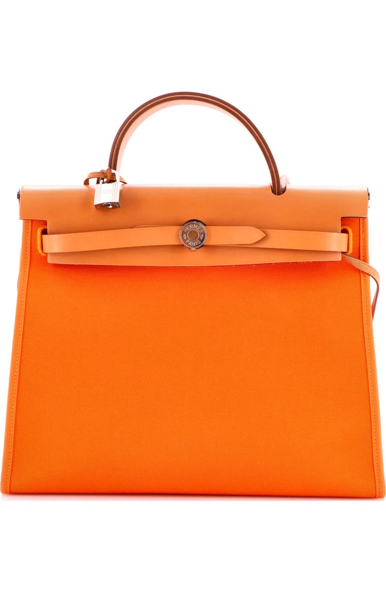 Pre-Owned Hermes Herbag Zip Leather and Toile 31, Main, color, Orange H